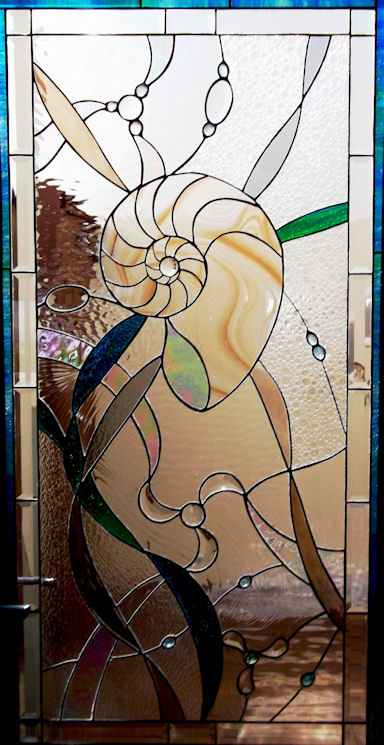 Abstract Nautilus Stained Glass Panel