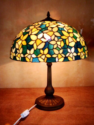 Daffodils Blue Stained Glass Lamp